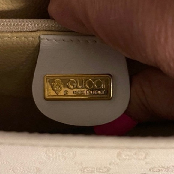 Gucci-Gucci Shoulder Bag White GG Coated Canvas Leather Trim with Webbing - Picture 9 of 11